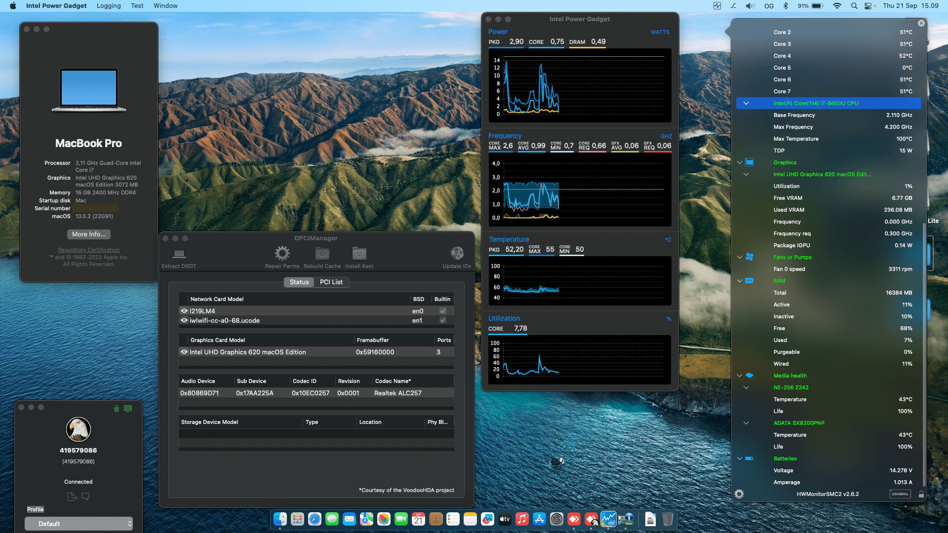 Success Hackintosh macOS Ventura 13.5.2 Build 22G91 in Lenovo Thinkpad T580